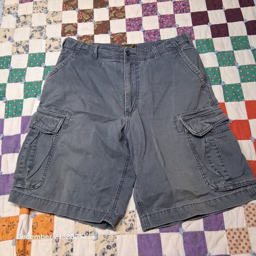Vintage American Eagle Cargo Shorts Blue Size 32 With Drawstrings 10" Inseam Y2K